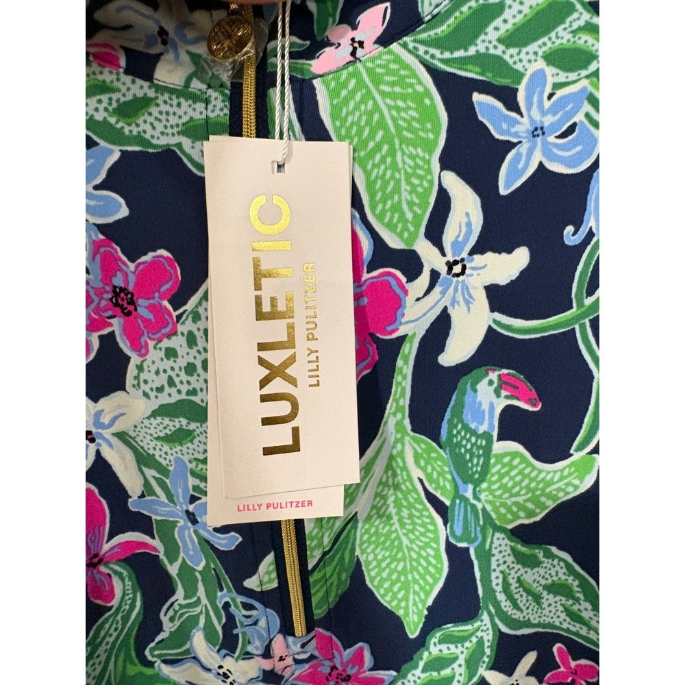 Lilly Pulitzer Luxletic Navy Floral Toucan Half Zip Pullover Top NWT - Picture 3 of 8